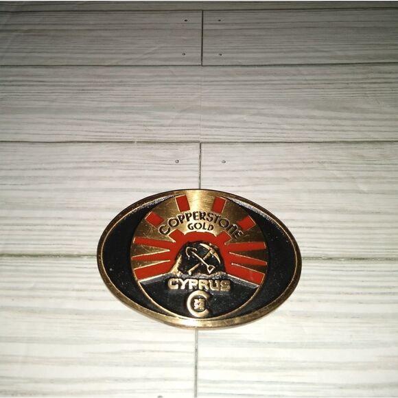 DynaBuckle Provo Utah Solid Brass Vintage Belt Buckle Copperstone Gold Cyprus - Picture 1 of 8